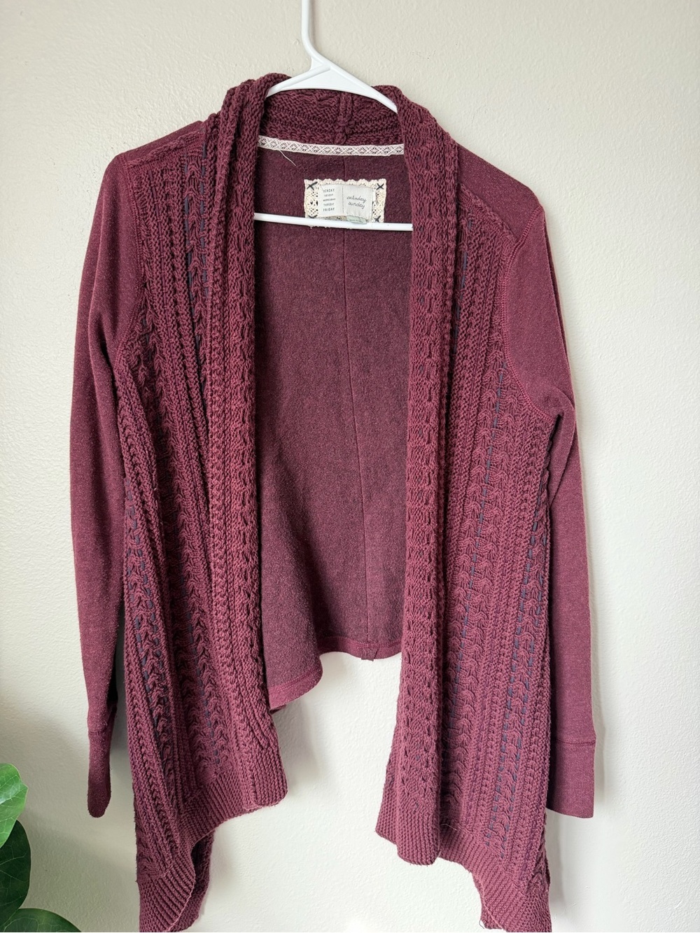 Anthropologie Burgundy Knit Cardigan Boho Cottagecore Twilight M Fall Sweater - Picture 2 of 4